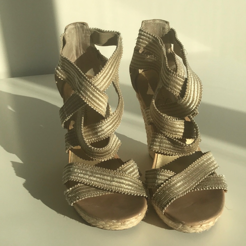 Jessica Simpson gold wedges